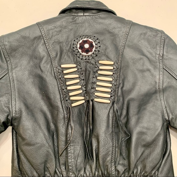 Force Leather Jacket Adult Size 6 Motorcycle Beaded Fringe Leather Vintage Women - Picture 7 of 10